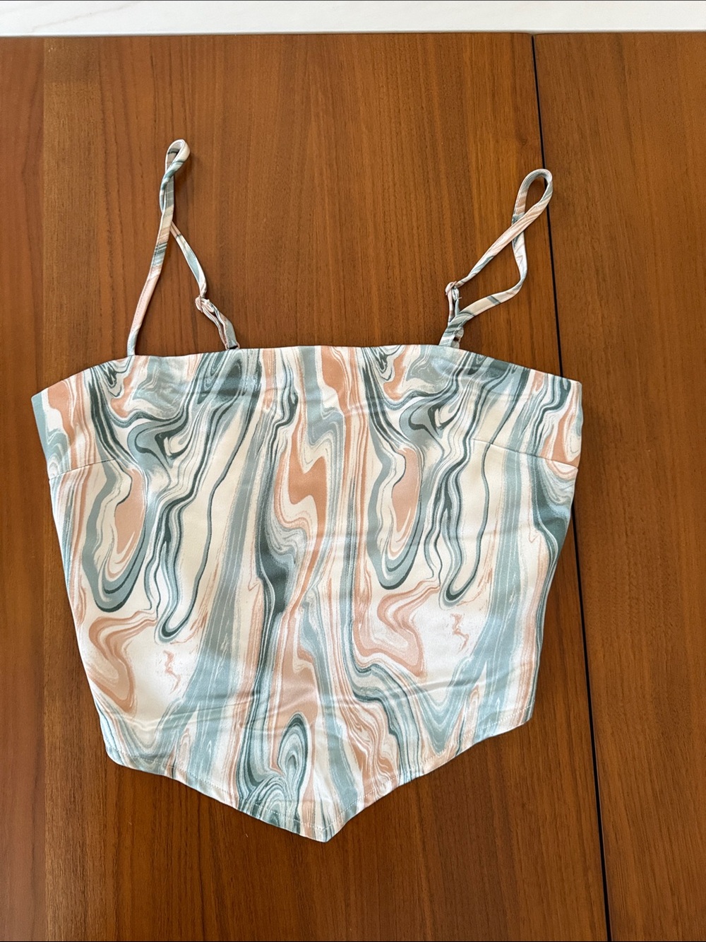 Women's Sleeveless Marble Print Crop Top - Cream, Sage & Blush